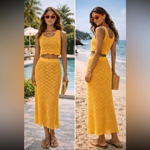 NWT MOTHER Longline Knit Top & Skirt Set – Tangerine Dreams Size S